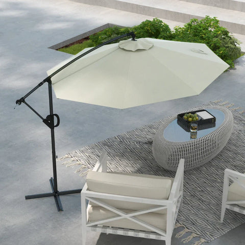 Rootz Sun Protection - Cantilever Umbrella - Including Cross Base - 100% Polyester - Aluminum Metal - Cream - 293 x 293 x 260 cm