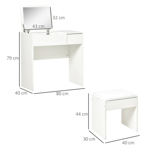 Rootz Dressing Table - Cosmetic Table - Folding Mirror with Stool - Versatile Use - 80 x 40 x 79cm