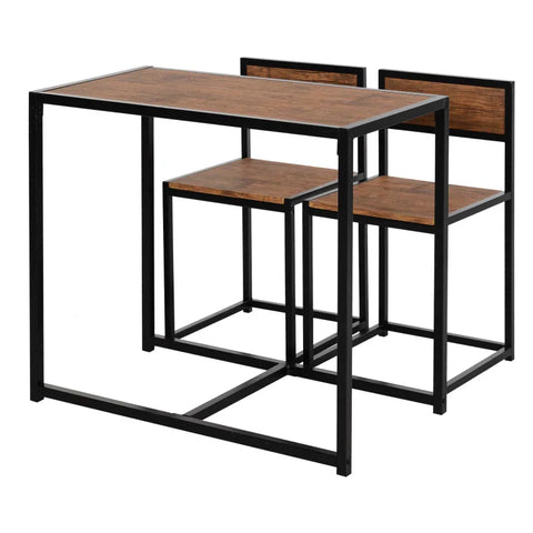Rootz 3-piece Bar Table Set - High Table Set - 3 Pieces - 2 Chairs - 1 Table - Brown + Black - 90 cm x 47 cm x 76 cm