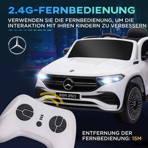 Rootz Electric Children's Car - Licensed Mercedes-Benz EQA - Kids Ride-On Car - Music & Headlights - Remote Control - 111.5cm x 69cm x 52.5cm - White