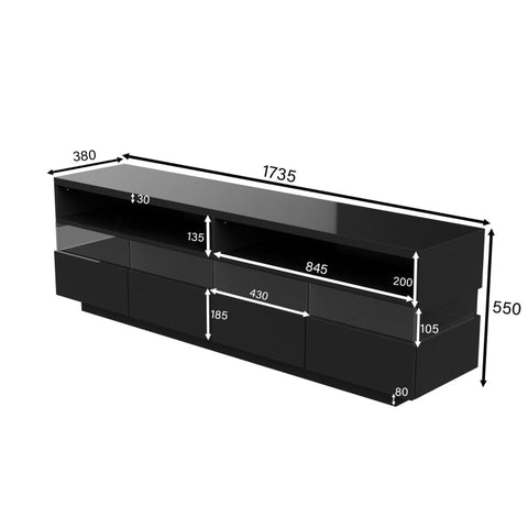 Rootz High Gloss TV Cabinet - Media Stand - Entertainment Unit - LED Lighting - 173.5L x 55W x 38H cm