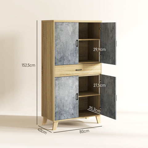Rootz Kitchen Cabinet Buffet - Storage Cabinet - Kitchen Hutch - Adjustable Shelves - 80cm x 40cm x 152.5cm
