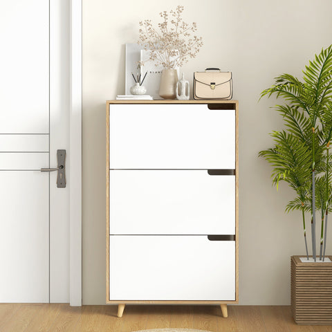 Rootz Shoe Cabinet 3 Folding Doors - Footwear Organizer - Closet Storage - Adjustable Shelf - 72L x 24W x 119H cm, Brown & White Scandinavian Design