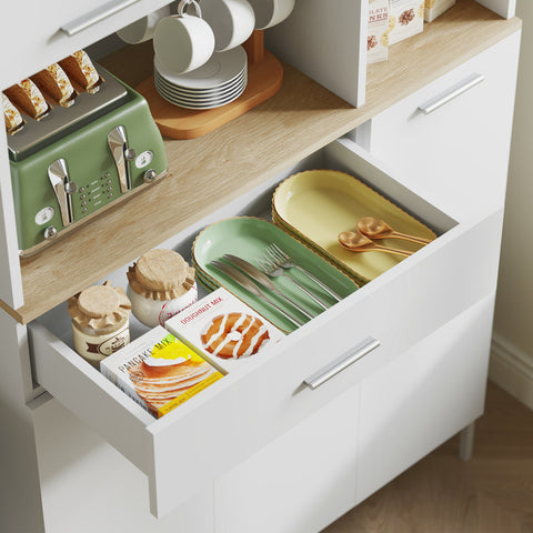 Rootz Kitchen Cabinet with Shelves - Storage Cabinet - Wine Shelf - Enhances Kitchen Aesthetics - MDF, White - 71cm x 35cm x 183cm