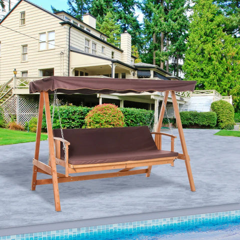 Rootz Hollywood Swing - Real Wood Garden Swing - Swing Bench - Reclining Function - Made Of Fir Wood - For 3 People - Natural + Brown - 235L x 130W x 180H cm