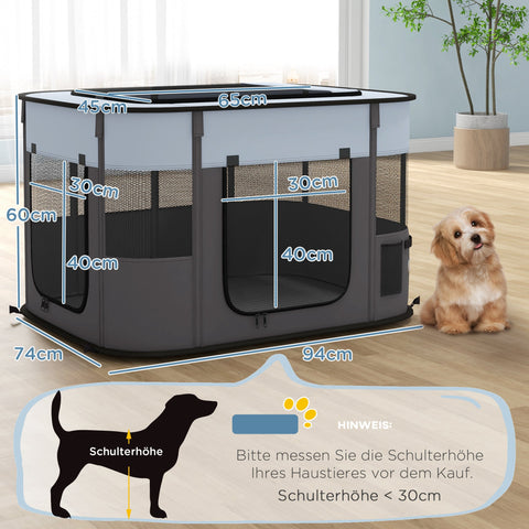 Rootz Foldable Pet Play Run - Puppy Playpen - Kitten Enclosure - Ventilated - 94x74x60cm - Portable with Storage Bag for Indoor/Outdoor Use