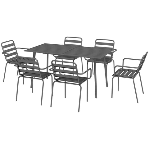 Rootz 7 Piece Garden Furniture Set - Outdoor Dining Set - Metal Patio Furniture - Stackable & Space-Saving - Table 150x80x74cm, Chairs 51x58x78cm