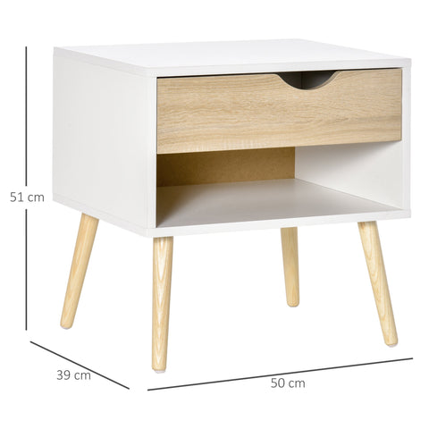 Rootz Side Table - Bedside Table - Hallway Chest - MDF Chipboard White + Oak - Durable & Stylish - 50 x 39 x 51 cm