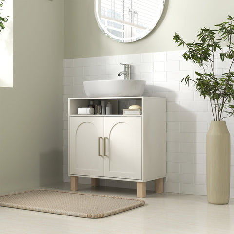 Rootz Bathroom Unit Wash Basin Cabinet - 2 Door Bathroom Storage - Adjustable Shelves - Moisture Resistant - 60x30x63 cm