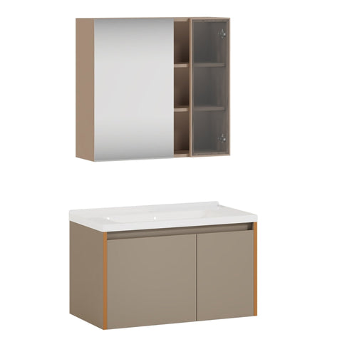 Rootz Light Brown Bathroom Furniture Set - Washbasin Cabinet - Vanity Unit - Easy to Clean - 90cm x 47cm x 48cm & Mirror Cabinet 80cm x 12cm x 75cm