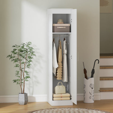 Rootz White Wardrobe Cabinet - Multi-Purpose Closet - Bedroom Storage Unit - Soft-Close Door - 40 x 52 x 180 cm