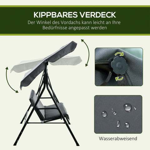 Rootz Hollywood Garden Swing - 3-Seater Rocking Bench - Outdoor Patio Swing - Steel Frame - 172 x 110 x 153 cm - Ideal Sun Protection