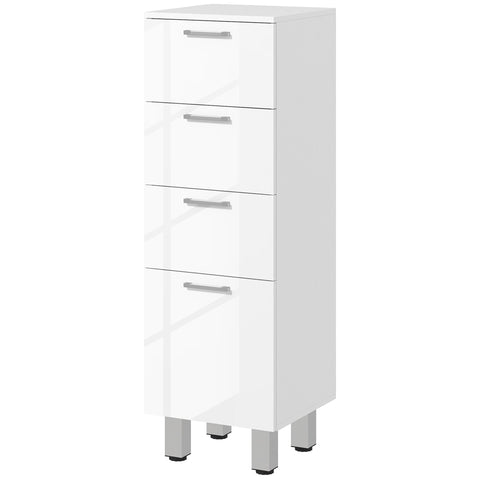 Rootz Bathroom Cabinet - Bathroom Storage Unit - 4 Drawer Organizer - Space-Saving Design - 30cm x 30cm x 93cm - White Chipboard