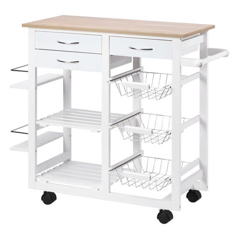 Rootz Kitchen Trolley with Wheels - Serving Trolley - Versatile Cart - Spacious Storage - 92W x 37D x 82H cm - White, Brown