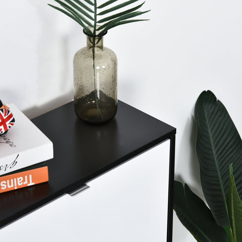 Rootz Shoe Cabinet - Shoe Storage - Entryway Organizer - Ergonomic Design - 60W x 26D x 124H cm - Black and White Finish