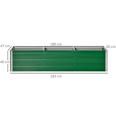 Rootz Steel Raised Bed - 3 Separate Planting Areas - Open Ground - Easy Assembly - Green - 183 x 47 x 40cm