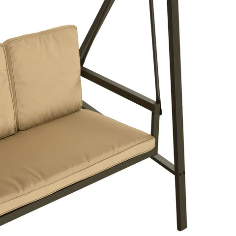 Rootz Garden Swing Chair - Hollywood Swing - Bench Adjustable - Back Cushions - Sun Canopy - Seat Cushion - Steel - Textline - Beige - Brown - 200cm X 125cm X 175cm