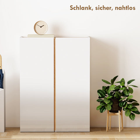 Rootz Shoe Cabinet - Shoe Organizer - Footwear Storage - Soft-Close Function - 70cm x 33.5cm - Holds 18 Pairs - Modern White  and Brown Design