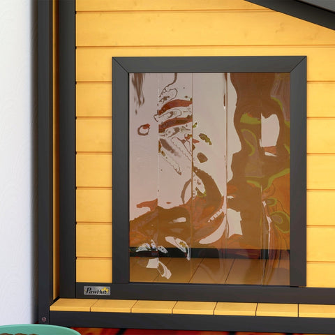 Rootz Wooden Dog House - Pet Shelter - Canine Abode - Hinged Roof - 71cm x 58cm x 53/77cm