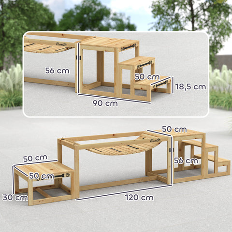 Rootz Dog Agility Set - Training Structure - Skills Enhancement - Spruce Wood - Bridge/Platform/Stairs - 120cm x 50cm x 56cm