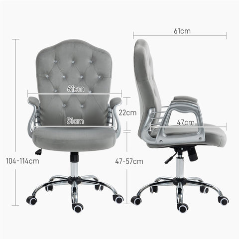 Rootz Velvet Office Chair - Desk Chair - Task Chair - Extra Thick Padding - Height Adjustable - 61cm x 61cm x 104-114cm