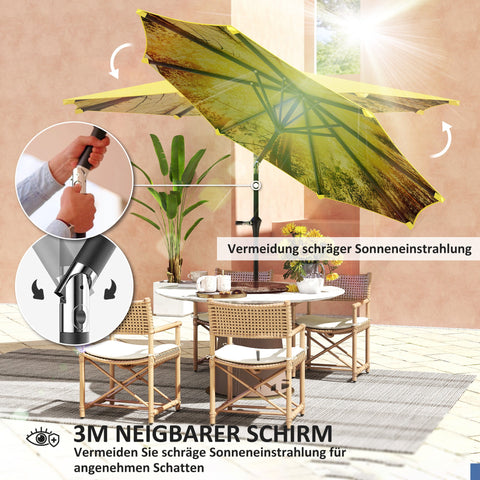 Rootz Parasol Ø294cm - Garden Umbrella - Outdoor Canopy - Easy Tilt & Crank - 180 GSM Polyester - 294cm x 247cm