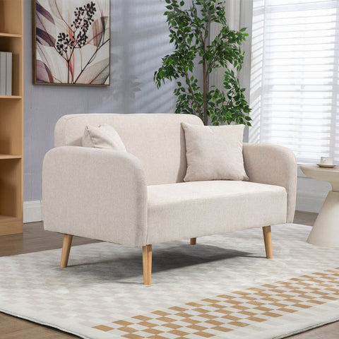 Rootz 2 Seater Sofa - Loveseat - Couch - Easy to Clean - 130cm x 70cm x 80cm, Cream Velvet, Rubberwood Legs