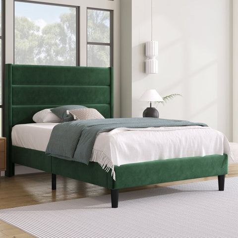 Rootz Single Bed - Slatted Headboard - Velvet Look - Elegant & Comfortable - 90 x 200 cm - With Storage Space - 96W x 209D x 111H cm