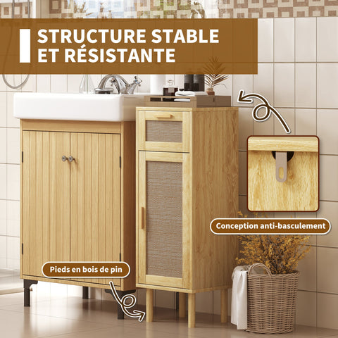 Rootz Bathroom Cabinet- Storage Cabinet- Bohemian Cabinet - Rattan Cabinet - Adjustable Shelves - 32cm x 30cm x 92cm