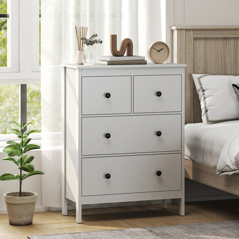 Rootz 4 Drawer Chest - Dresser - Storage Cabinet - Modern & Scratch-Resistant - 35t x 97h cm - White Chipboard