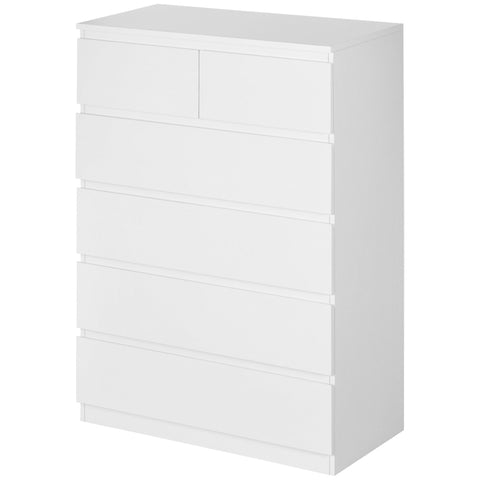 Rootz Chest of Drawers - 6 Drawer Storage - Minimalist Cabinet - Modern Style - 80cm x 39cm x 115cm - White