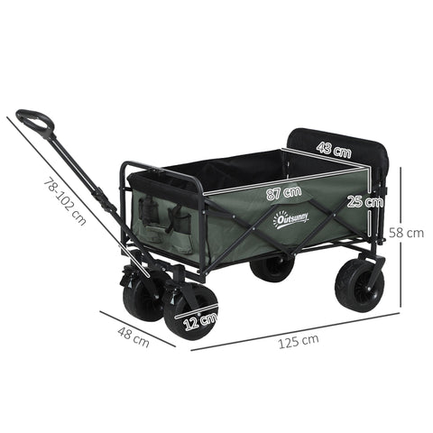 Rootz Foldable Garden Transport Car - Handcart - Resilient Wagon - 120kg Capacity - 125cm x 48cm x 78-102cm