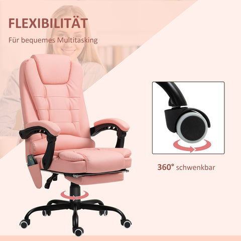 Rootz Massage Office Chair - Recliner - Executive Chair - 7 Vibration Points - Faux Leather - 67 x 67 x 111-121cm - Pink