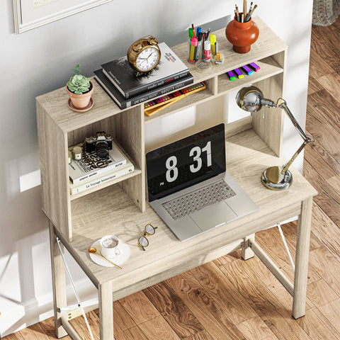 Rootz Desk with Storage - Bookshelf - Wooden Desk - Optimal Organization - 105cm x 50cm x 137.5cm