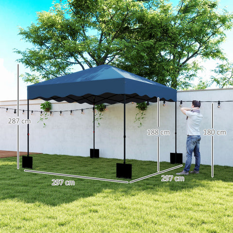 Rootz 3x3m Pop-Up Pavilion - Garden Tent - Height Adjustable - UPF50+ UV Protection - 297x297x287cm - 6-9 People - Blue - Roller Bag Included