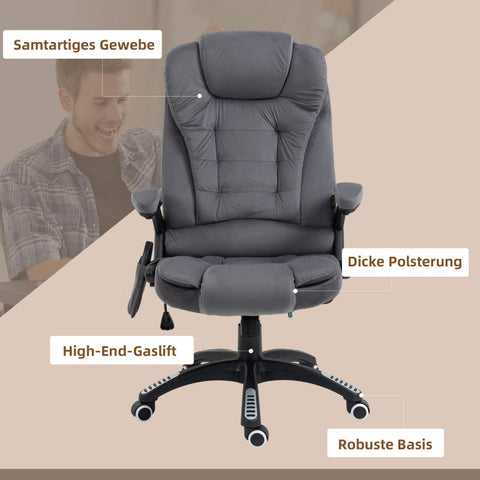 Rootz Vinsetto Office Chair with Massage & Heat Function - Ergonomic Chair - Height Adjustable Chair - 6 Vibration Massage Points - Easy Mobility - Adjustable Seat Height - 67W x 74D x 107-116H cm - Polyester, Foam, Nylon