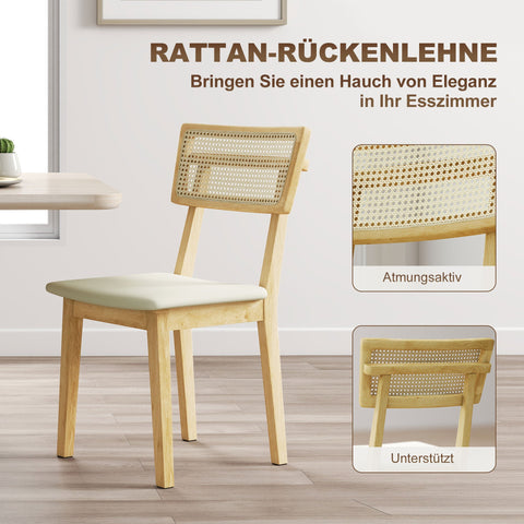 Rootz Dining Room Chair - Rattan Chair - Dining Seat - Stable Rubber Wood - 46.5b x 85h cm - Elegant Design and Comfort
