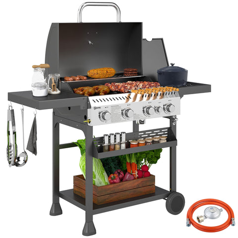 Rootz Gas Grill - BBQ Grill - Outdoor Cooker - Efficient 5-Burner System - 135cm x 55cm x 103cm - Black