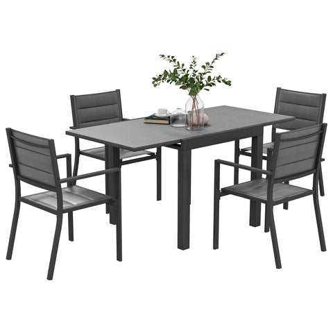 Rootz 5 Piece Garden Furniture Set - Outdoor Dining Set - Patio Seating - Space-Saving Feature - Table 80/160x80x75cm, Chair 56x57x87cm
