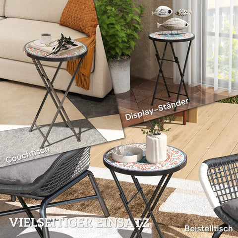 Rootz Mosaic Garden Table - Foldable Terrace Table - Outdoor Side Table - Space-Saving Design - Ø35.5 x 55H cm