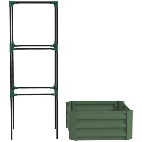 Rootz Raised Bed - Trellis Plant Box - Plastic Part - Trellis Open Bottom - Weather Resistant - Steel - Galvanized Steel - Green - 61cm X 61cm X 140cm