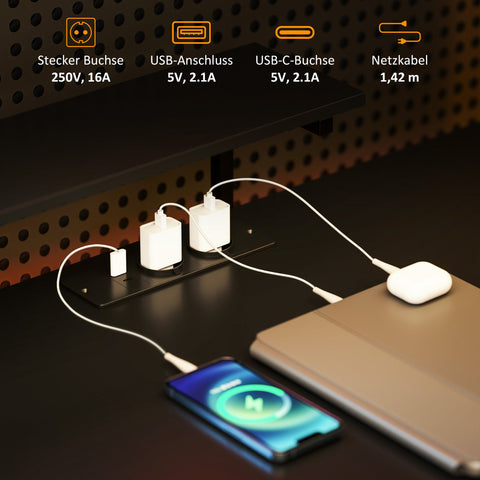 Rootz L Shape Desk - Corner Computer Desk - Ergonomic Office Table - Charging Station - 137cm x 140cm x 139.5cm