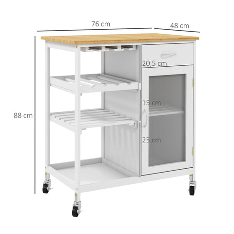 Rootz Kitchen Serving Trolley - Utility Cart - Mobile Cabinet - Spacious Storage - 76cm x 48cm x 88cm