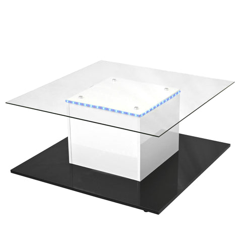 Rootz Modern Coffee Table - High-Gloss Surface - LED Light - Adjustable & Mobile - 80cm x 80cm x 40cm