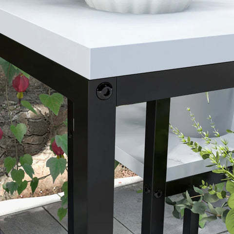 Rootz Flower Shelf - 4 Tier Plant Shelve - Flower Rack - Indoor & Outdoor - Metal Frame - Fir Wood - Black + White - 34L x 34W x 70H cm