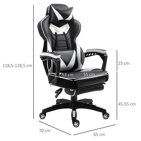 Rootz Gaming Chair - Racing Chair - Ergonomic Seat - Reclining Comfort - 65cm x 70cm x 118.5-126.5cm - Adjustable Footrest & 360° Swivel