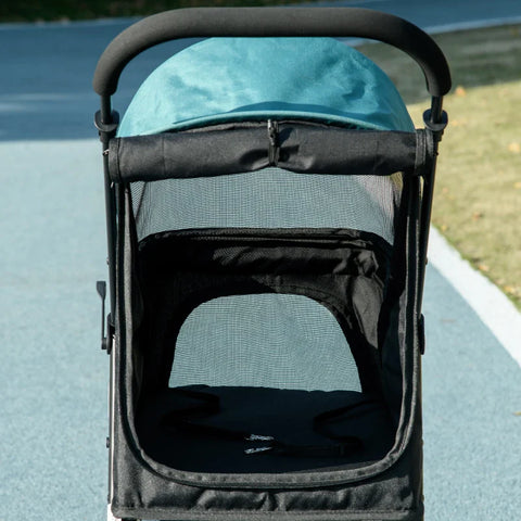 Rootz Dog Stroller - Pet Stroller - Dog Buggy with Rain Cover - Foldable - 2 Drink Holders - Blue + Black - 80.5cm x 51.5cm x 100cm
