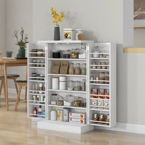 Rootz Kitchen Cabinet - Pantry Furniture - Storage Cupboard - 2 Doors, 17 Shelves Total - Tilt Protection - 60L x 30B x 104H cm