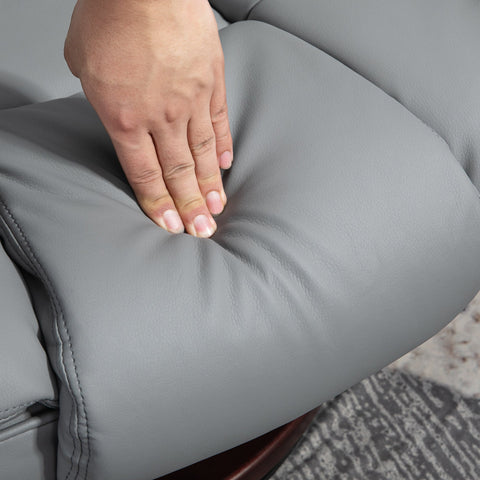 Rootz Reclining Swivel Chair with Stool - Relaxation Chair, Tilting Backrest - Faux Leather - 85x82x106 cm - 130 kg Capacity - Grey