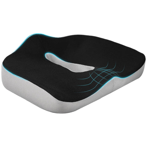 Rootz Memory Foam Orthopedic Seat Cushion - Coccyx Cushion - Chair Pad - Breathable Mesh Cover - Non-Slip Base - 44cm x 39cm x 13cm